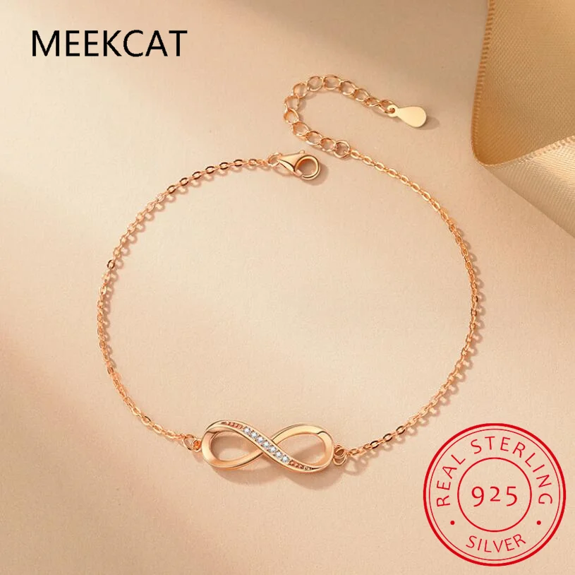 Pulseiras infinitas de prata esterlina 925 para mulheres, pulseiras e pulseiras ajustáveis da amizade, ideias para presentes de casamento