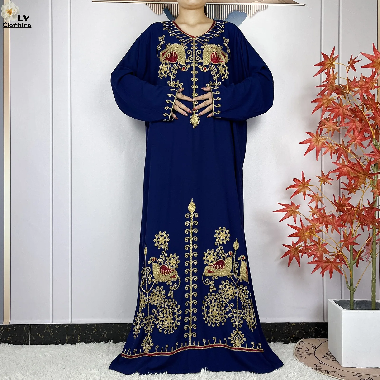 New Muslim For Women Abaya Prayer Clothing Floral Embroidery Cotton Long Sleeved African Dresses Femme Loose Robe With Headscarf