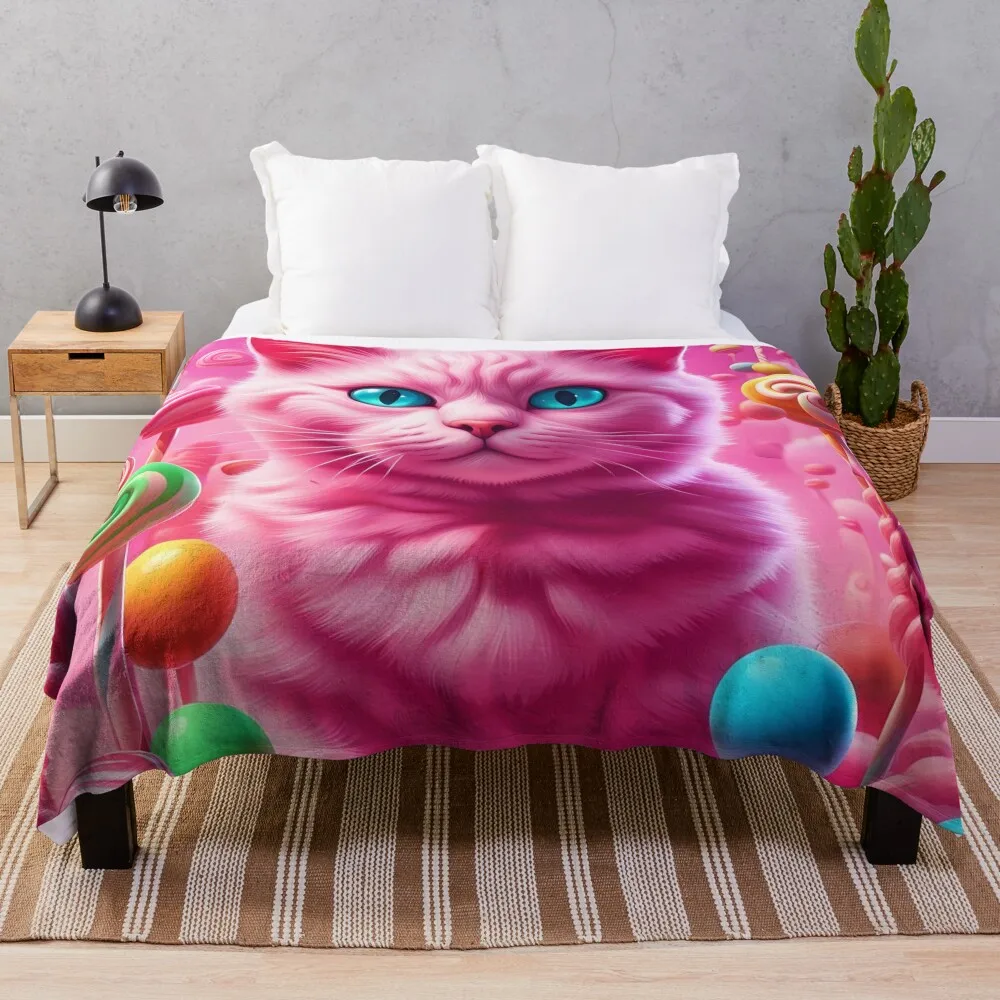 

Kawaii Cute Pink Cat Throw Blanket blankets and throws Blankets For Baby sofa bed Thermal Blankets