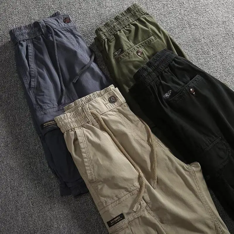 

Summer Men Cargo Multi Pocket Shorts Men Casual Solid Elastic Waist Beach Short Spring Men Jogger Pants Shorts Male Dropshipping