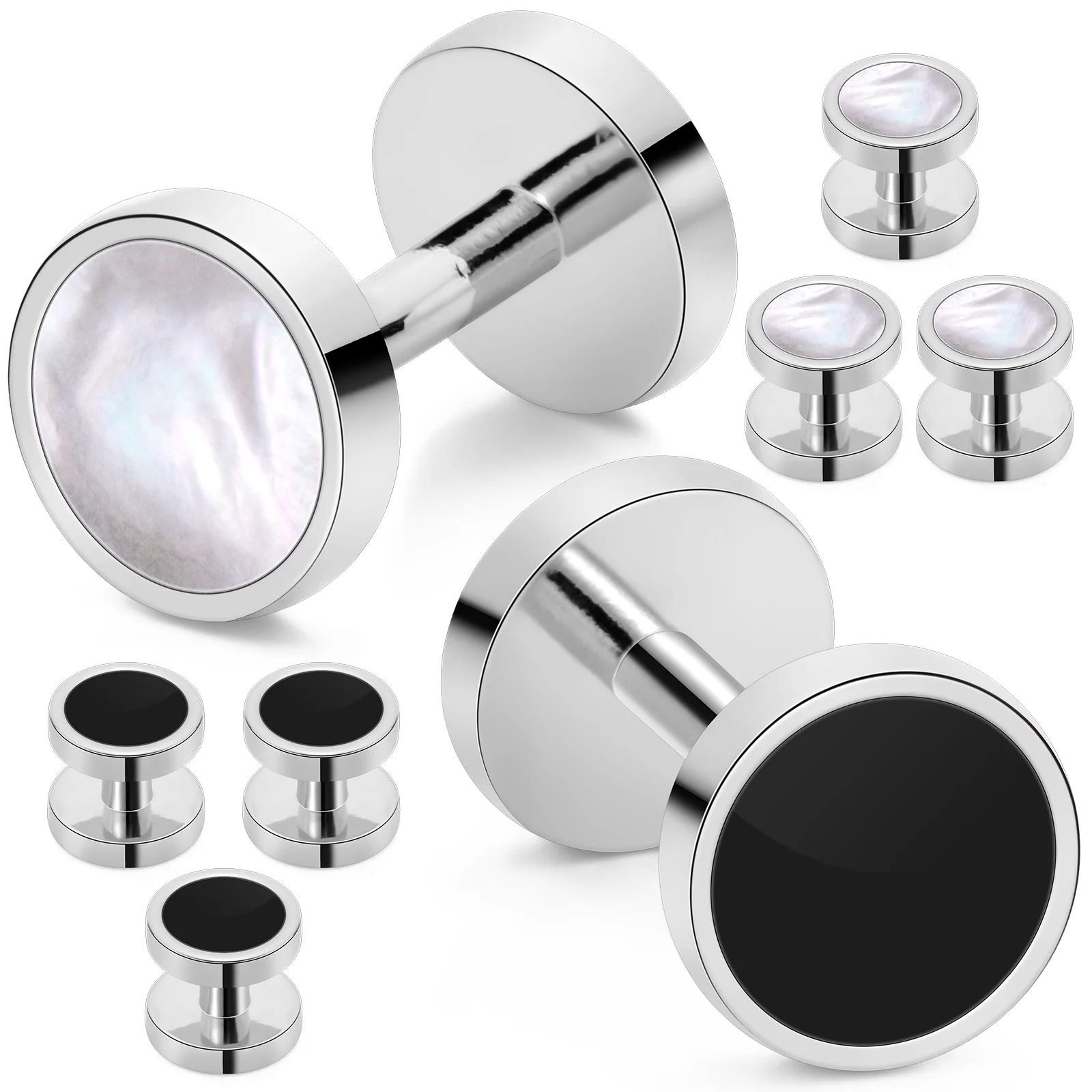 HAWSON Double sided Black Agate and Mother-of-Pearl Tuxedo Shirt Button and Cufflink Set,Specially Designed for Wedding Business