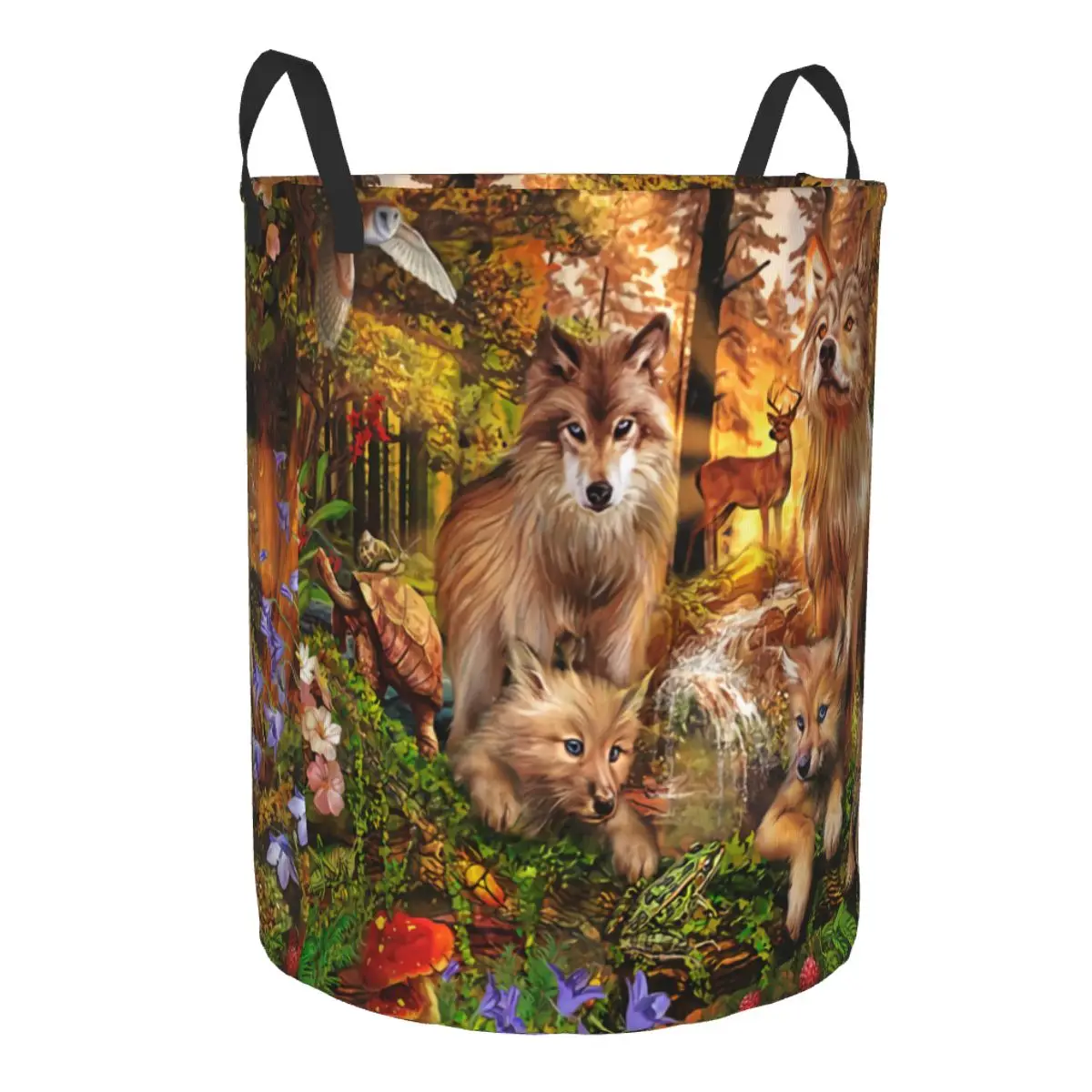 Custom Wolf Forest Family Laundry Basket Foldable Clothes Toy Hamper Storage Bin for Kids Nursery