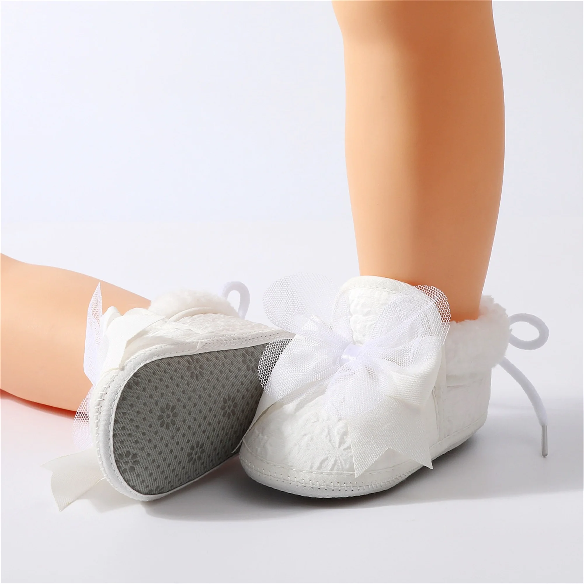 Adorable Toddler Snow Boots with Faux Fur Lining and Anti-Slip Sole Warm Winter Shoes for Baby Girls Bow Tie Up Cozy Infant