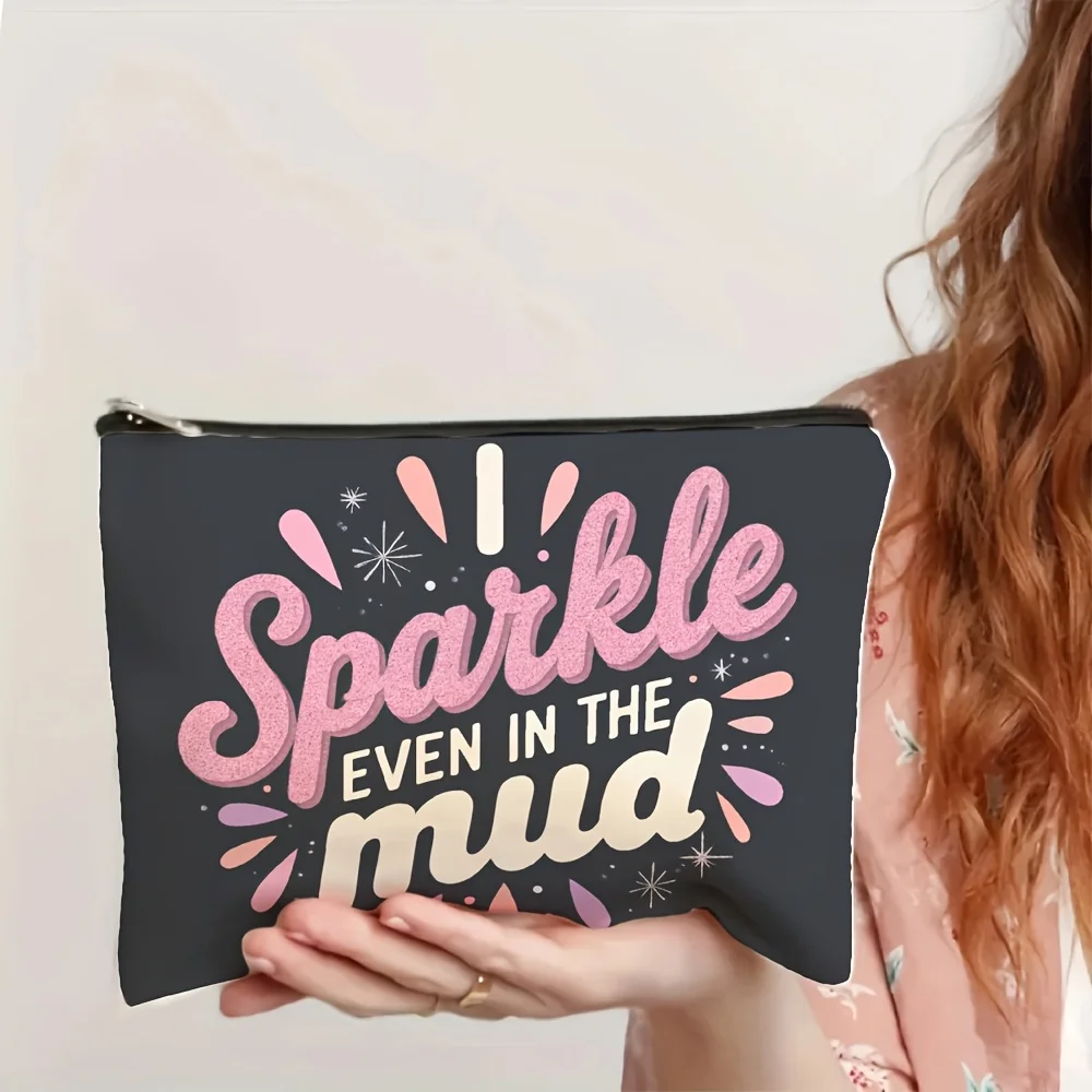 Inspirujące cytaty i kosmetyczka z nadrukiem złotej gwiazdy - wielofunkcyjna saszetka na zamek błyskawiczny, etui na biżuterię, idealna kosmetyczka podróżna.