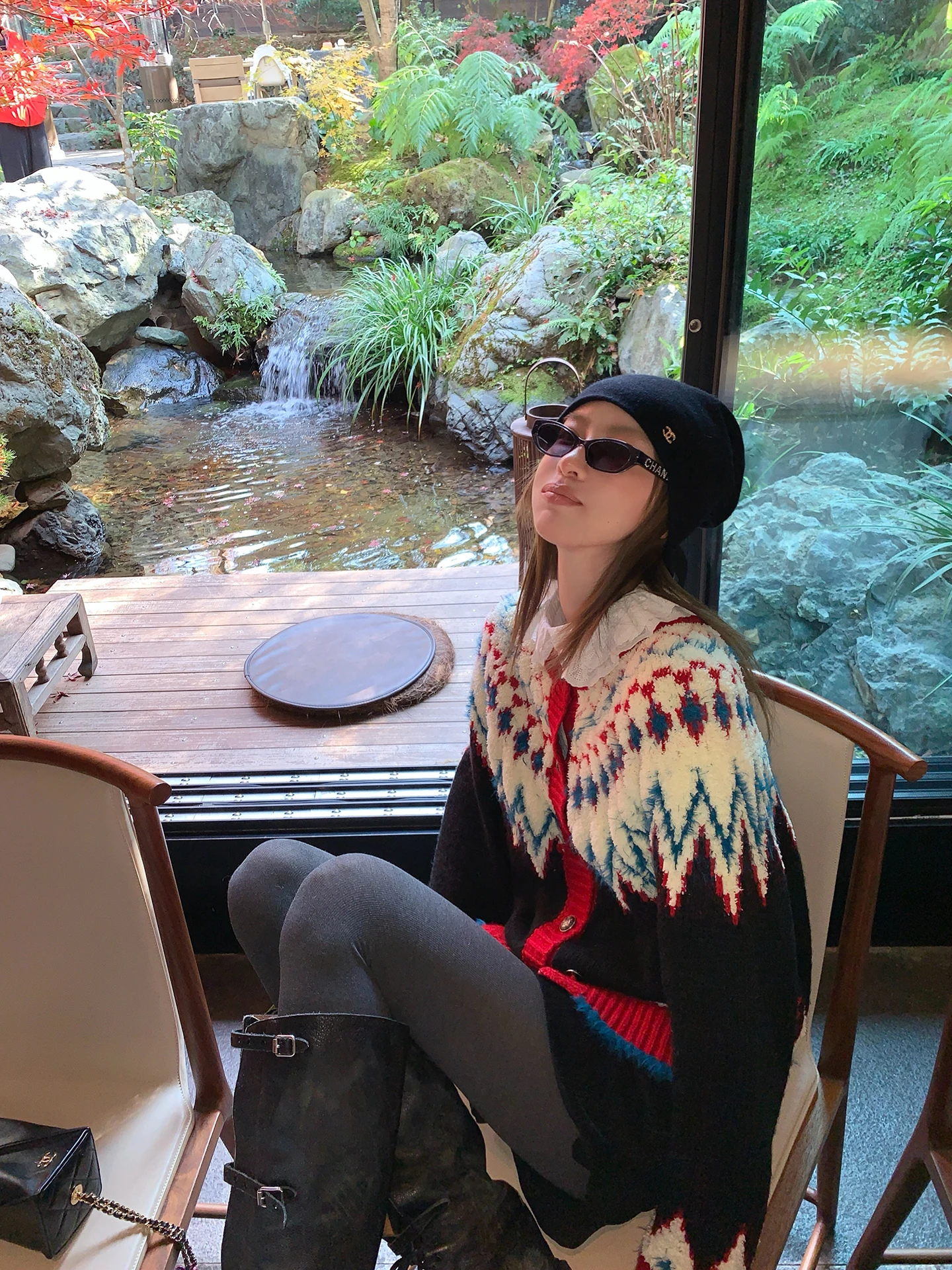 

Кардиган Cisas Aosphere женский, вязаный, в стиле Fair Isle, с цветными блоками, свободного кроя, с круглым вырезом, красный