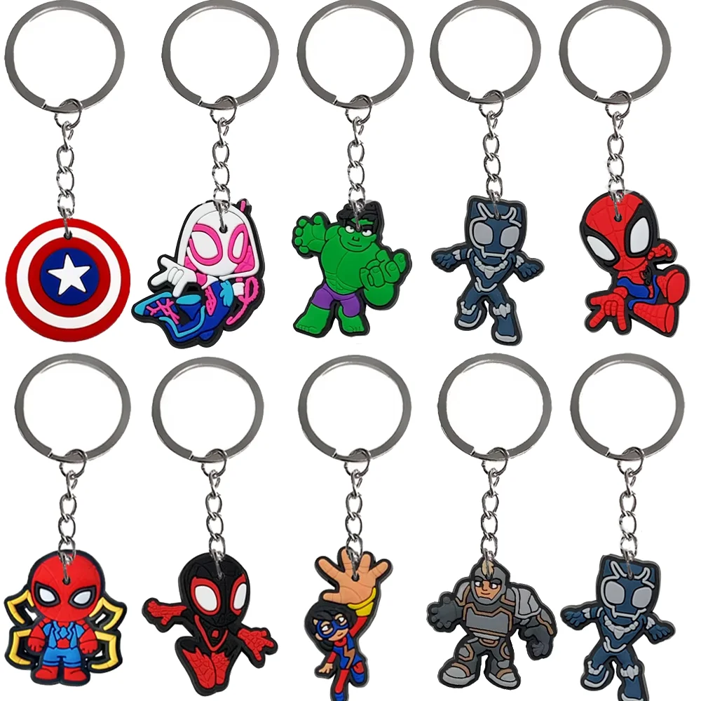 10Pcs Spidey and His Amazing Friends Party Favors Keychain Spiderman Key Ring Birthday Supplies for Boys Kids Keyrins Gift