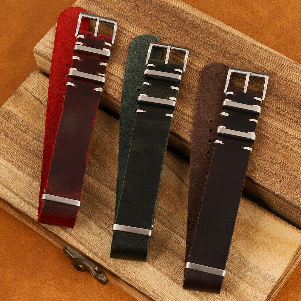 Bracelets de montre longs en cuir Crazy Horse, Vintage, 18mm, 20mm, 22mm, couture faite à la main, universel, cire d'huile, pour hommes et femmes