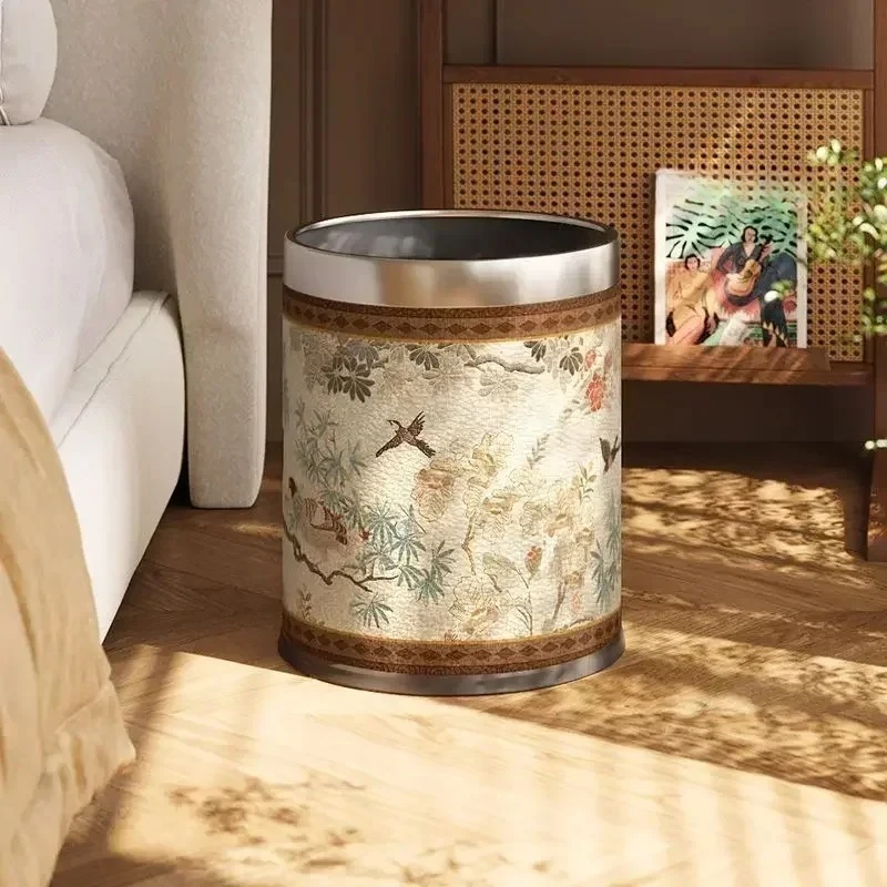 

Home living room large capacity leather antique style high aesthetic creative trash can