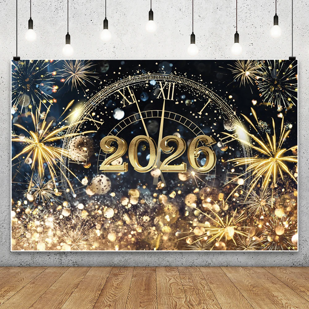 Latar Belakang Fotografi Selamat Tahun Baru 2026 Jam Kustom Kembang Api Gelas Sampanye Anak-anak Potret Keluarga Latar Belakang Foto Properti Studio