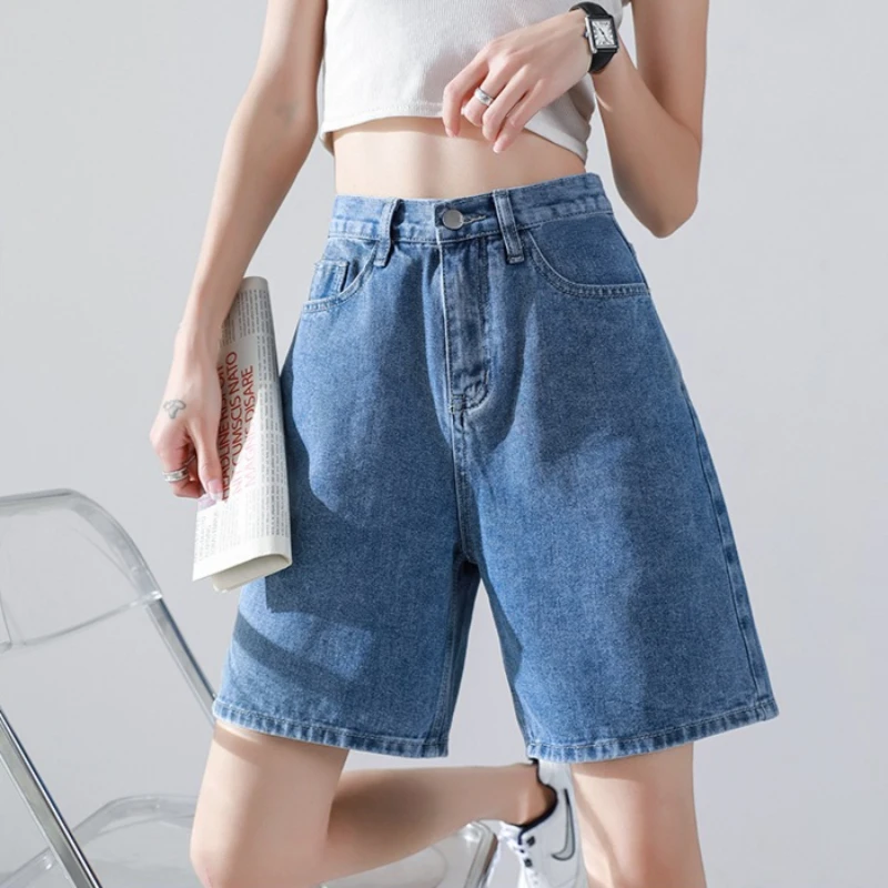 

2026 Summer New Denim Shorts Women Blue Loose High Waist Shorts for Women Leisure High Street Fashion Wide-leg Jean Shorts Women