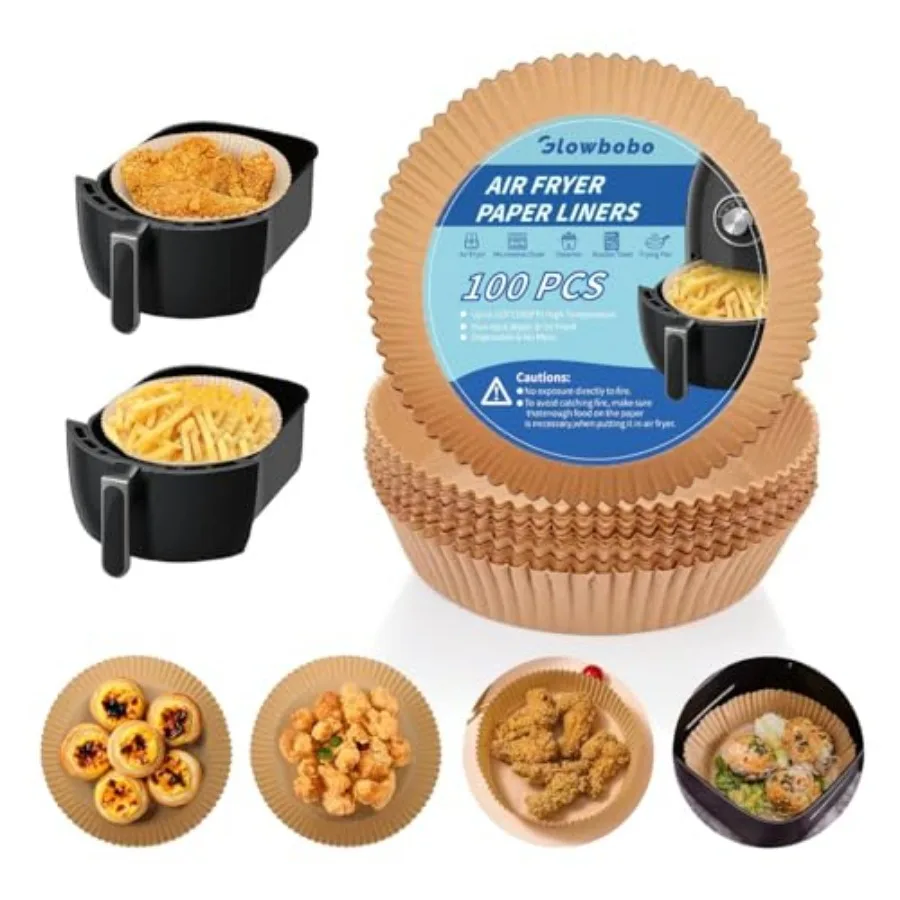 Air Fryer Liners 8 inch Round PCS - Non Stick Parchment Paper for 5-8 QT Air Fryer, Oil Resistant Unbleached, Disposable Baking
