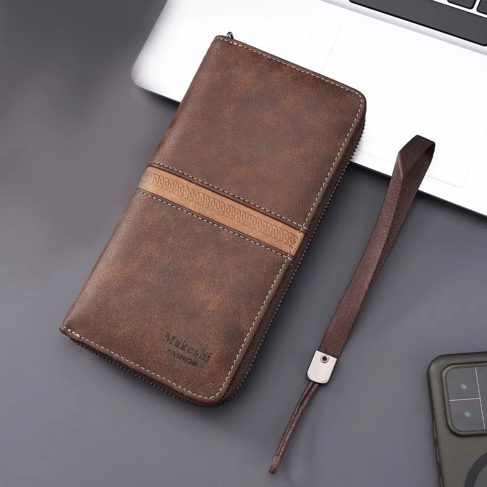 

Винтажный винтажный кошелек для монет на молнии, портативный держатель для визитных карточек, большая вместительная мужская сумка для монет с цветными блоками, повседневное использование