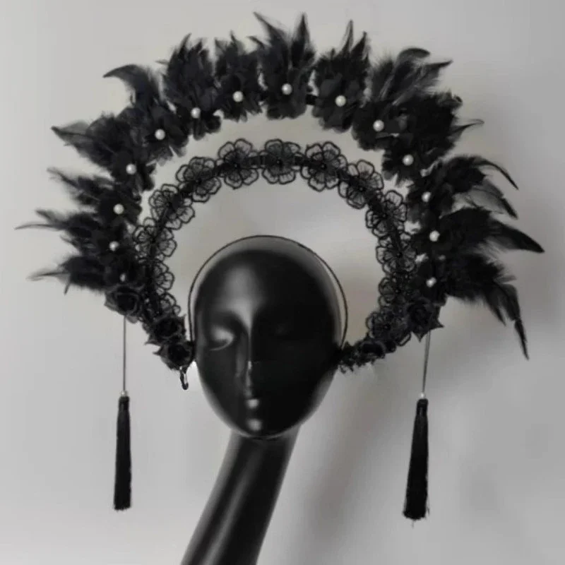 New Lace Lace Feather Masquerade Ball Clothing Accessories Model Catwalk Stage Performance Makeup Styling Headgear Women