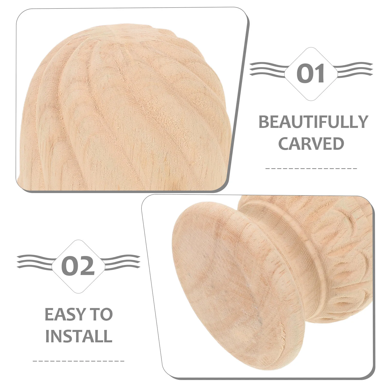 エレガントな彫刻が施された木製フィニアル、未仕上げの階段支柱装飾用トッパー、DIYホームデコレーション、木製トップ付きバラスター