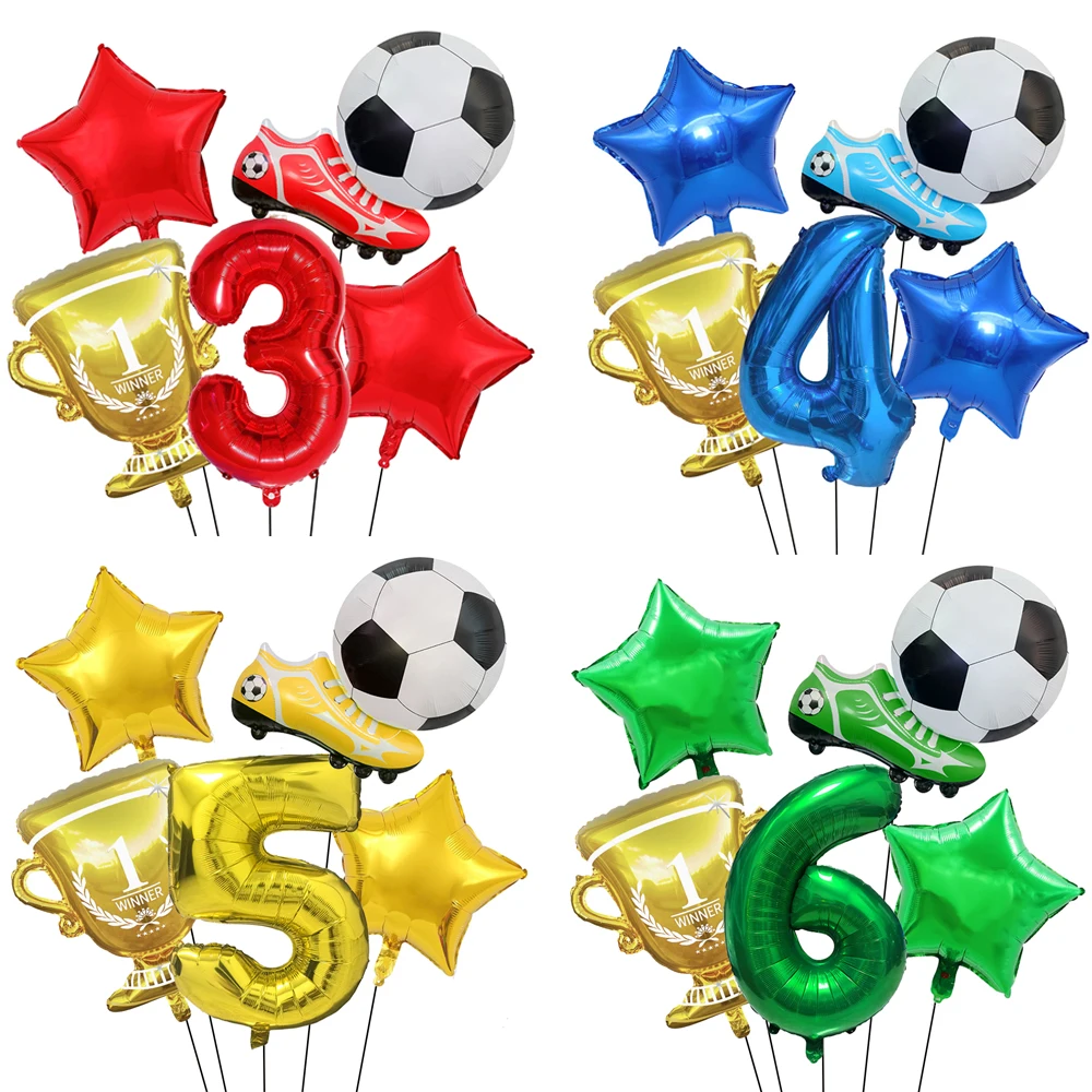 5pcs Soccer Trophy Sneakers Balloon 0-9 Number Balloon Set for Kids Football Birthday Decors Soccer Sports Theme Party Supplies