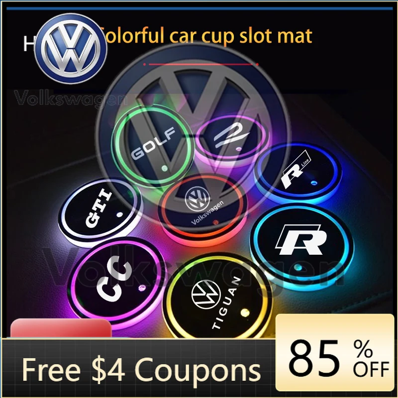 

Car Sticker For VOLKSWAGEN VW Color Luminous Car Water Cup Coaster Holder Car Led Atmosphere Light For Volkswagen Golf Polo Pass