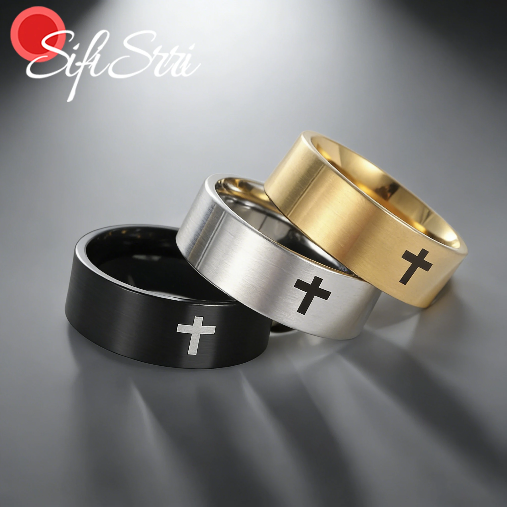 Sifisrri نقش اسم الصليب الدائري النساء الرجال خاتم الزواج لعشاق مجوهرات من صلب لا يصدأ المشاركة هدية شخصية #1