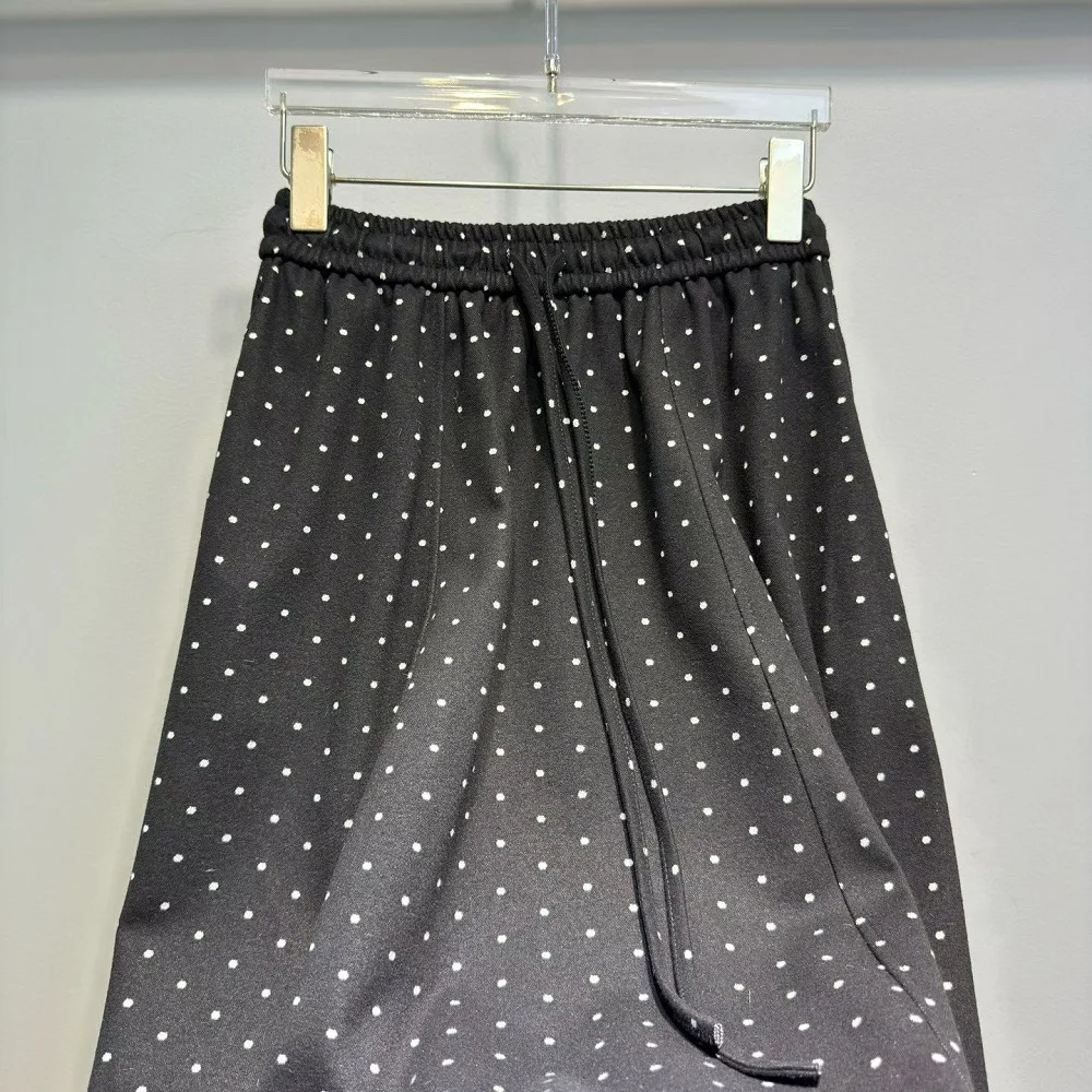 High Quality New Long Winter Skirt 2025 Autumn Winter Lady Elastic Waist Polka Dot Print Pocket Patchwork Casual Vintage Skirt