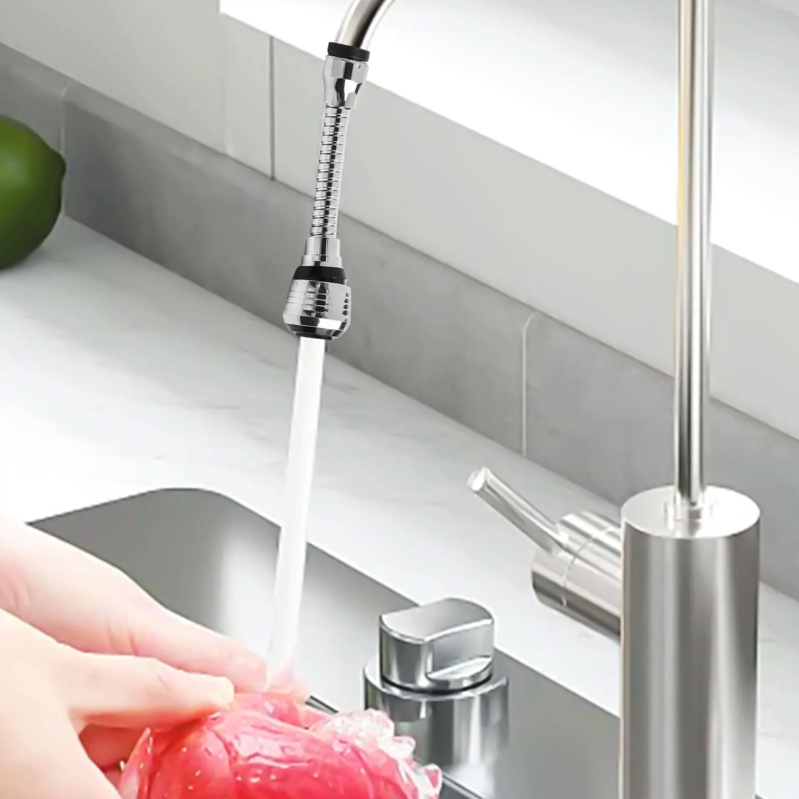 Flexible Faucet Extender for Bendable Spray Head Attachment in Kitchen Sink with High Spout and Two Spray Functions