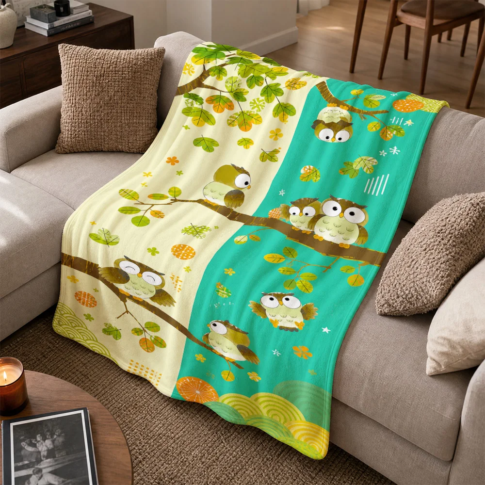 Adorable Woodland Owl Pattern Throw Blanket for Couch Sofa Home Decor Cozy Fall Autumn Leaves Nature Winter Throw Comfort Blanke