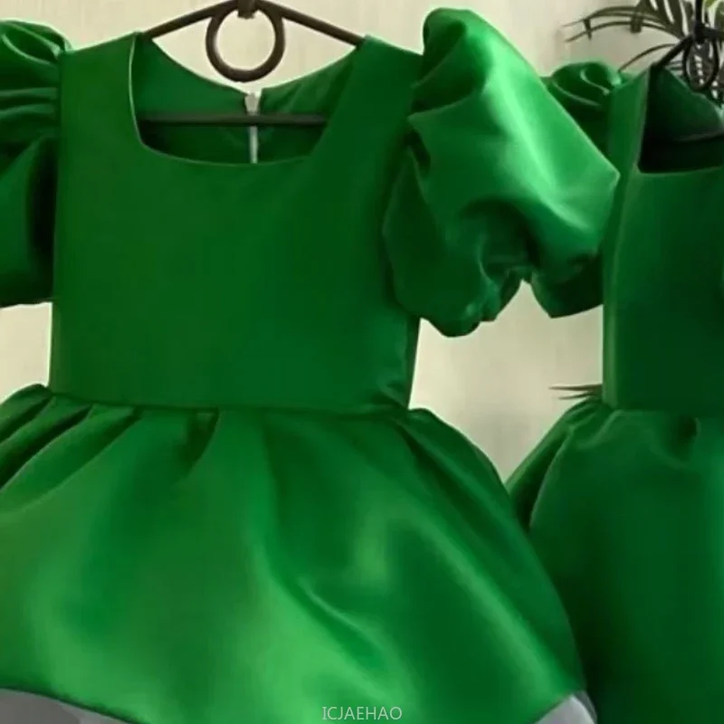 Vestidos de Verão Elegantes com Flores 3D, Roupas para Meninas de Ano Novo, Vestido com Mangas Bufantes, Fantasia de Aniversário para Crianças