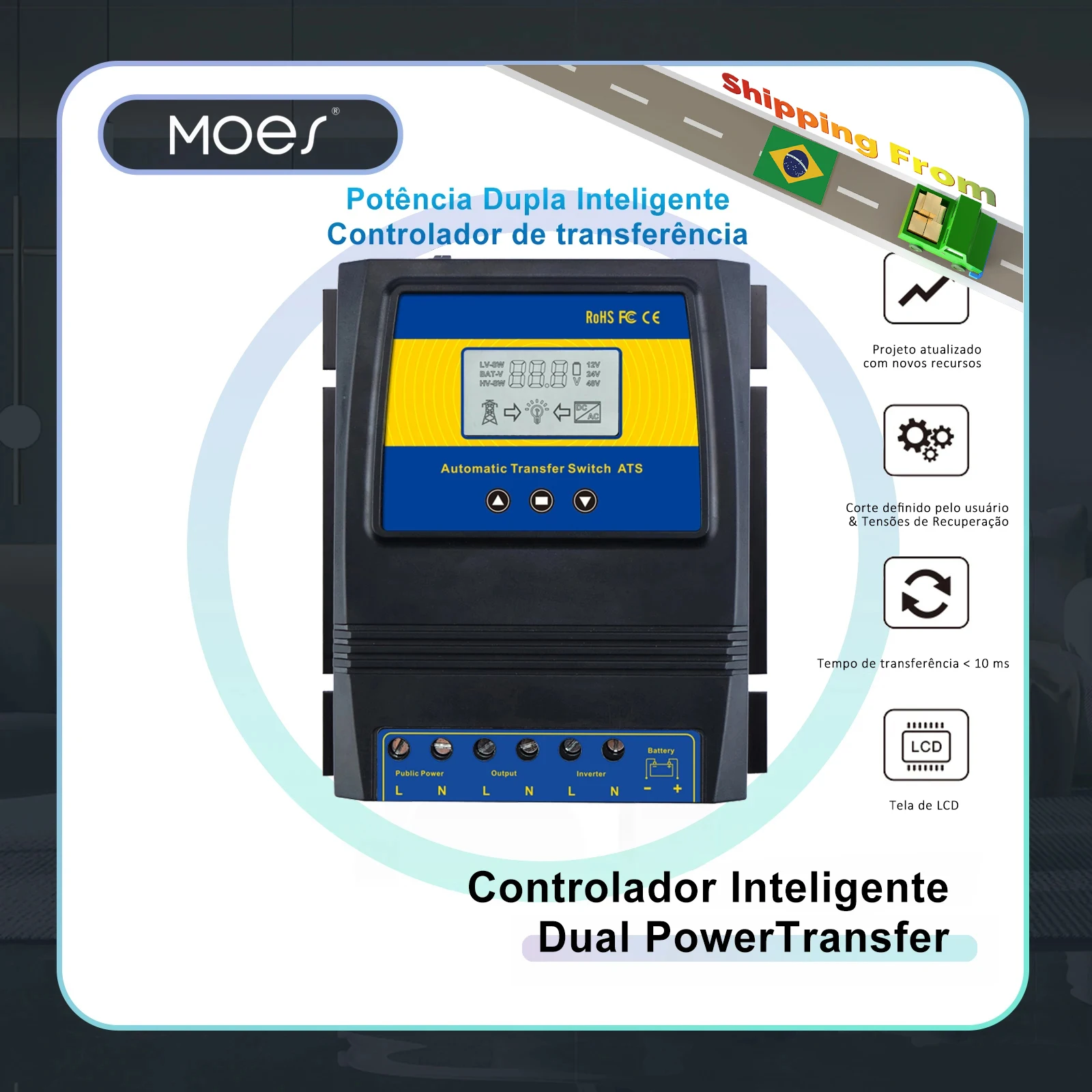 Controlador automático da carga solar do interruptor de transferência de energia dupla do ats para o sistema eólico solar dc 12v 24v 48v ac 110v 220v ligar/desligar a grade