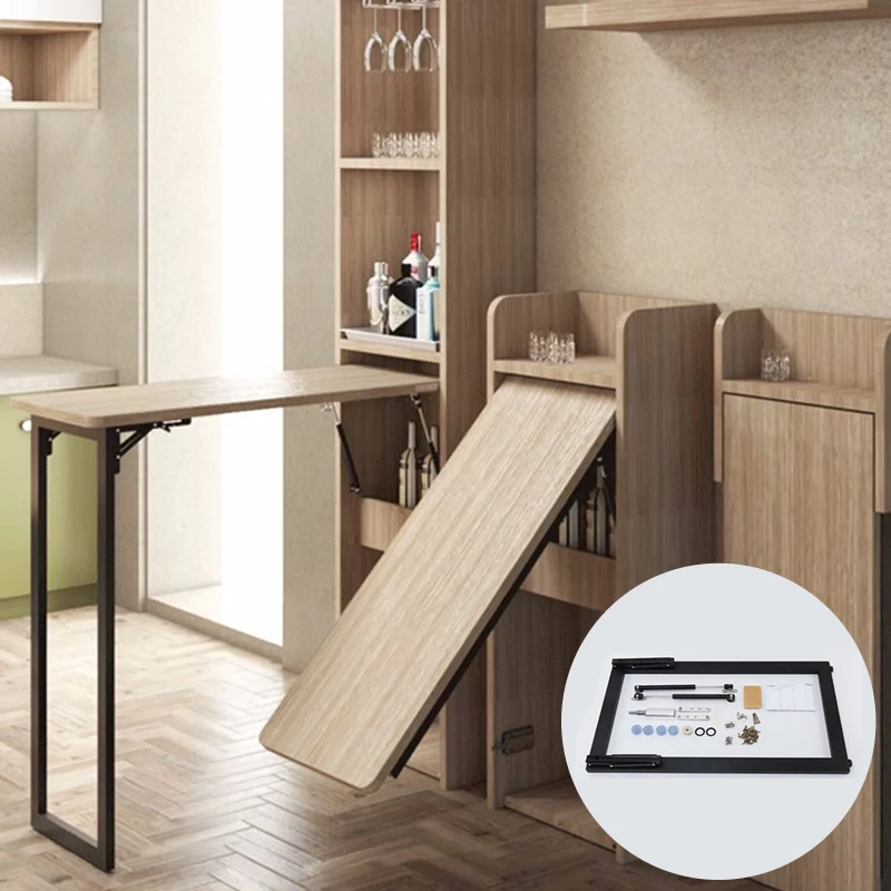 Set Expandable Steel Metal Desk Leg Frame Wall Mounted Bar Cabinets Folding Counter Cabinet Down Turn Invisible Table for Home