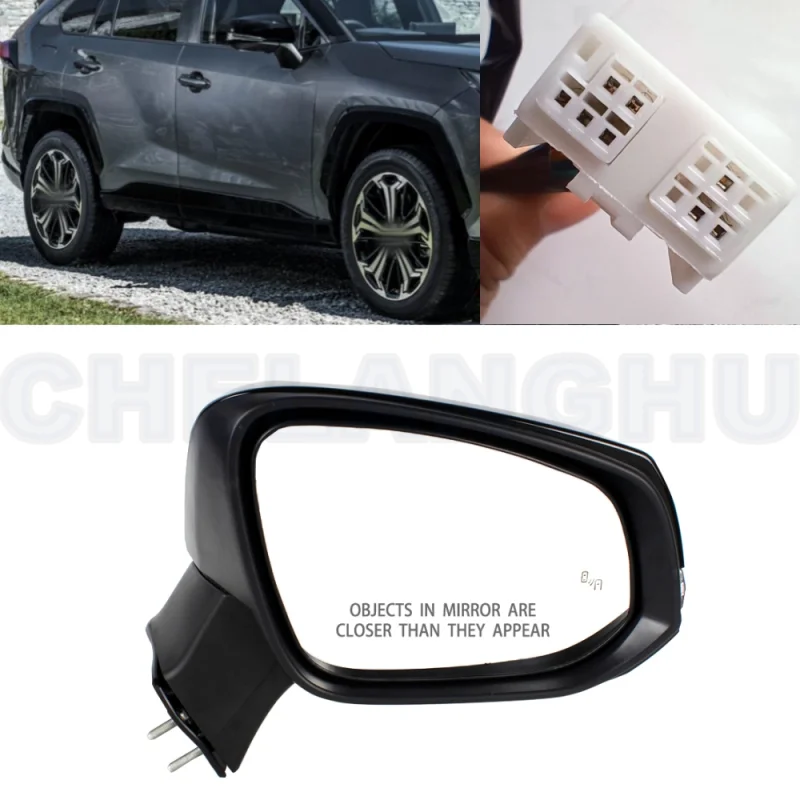 

Right Side 8 Pins Black Painted Heated Power Adjust Blind Spot Turn Lamp Mirror For Toyota RAV4 2019 2020 2021 2022 2023