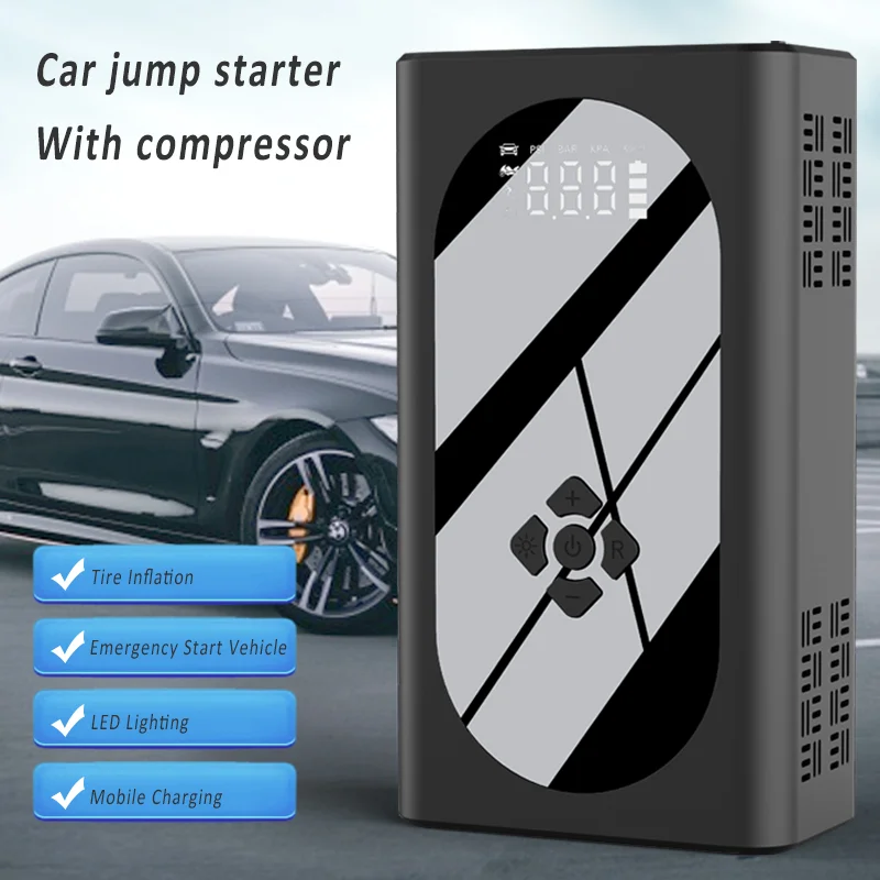 1000A/2000A Car Jump Starter Multifunctional Automotive Emergency Power 150PSI Tire Inflator Powerbank Air Pump