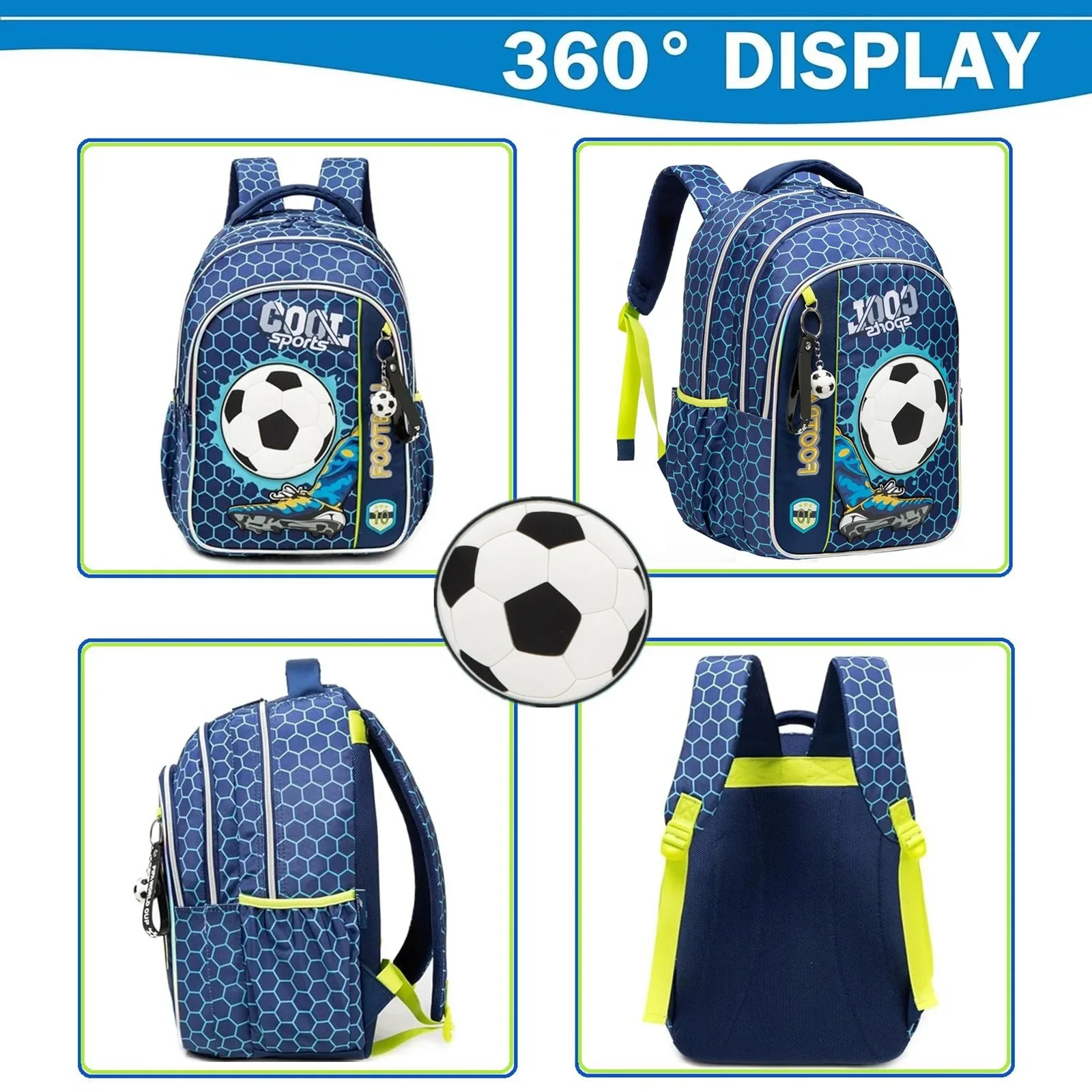 3PCS School Backpack for Boys Durable Elementary Student Backpack Large Capacity Bookbag Lightweight Mochila Back to School Bag