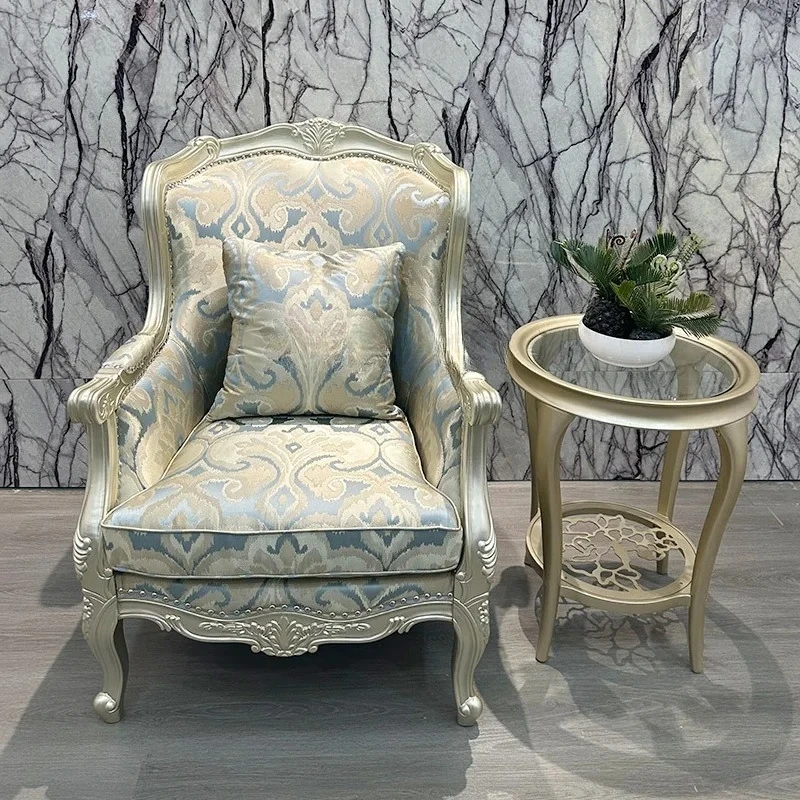 

American light luxury solid wood sofa chair living room balcony leisure tiger chair fabric French single chair