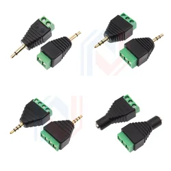 Solderless 3.5MM Gold Plated Dual Channel Audio Headphone Plug Stereo Adapter Solderless Green Terminal