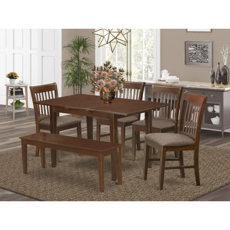 NOFK6C-MAH-C 6 Piece Set Contains a Rectangle Dining Room Table with Butterfly Leaf and 4 Linen Fabric Upholstered Chairs with a