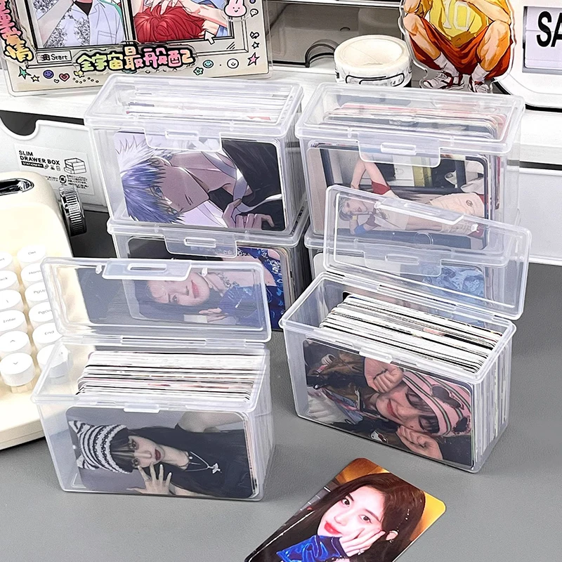 New Transparent Plastic Storage Box Photocards Small Card Storage Box Desk Organizer Box Classification Box Stationery