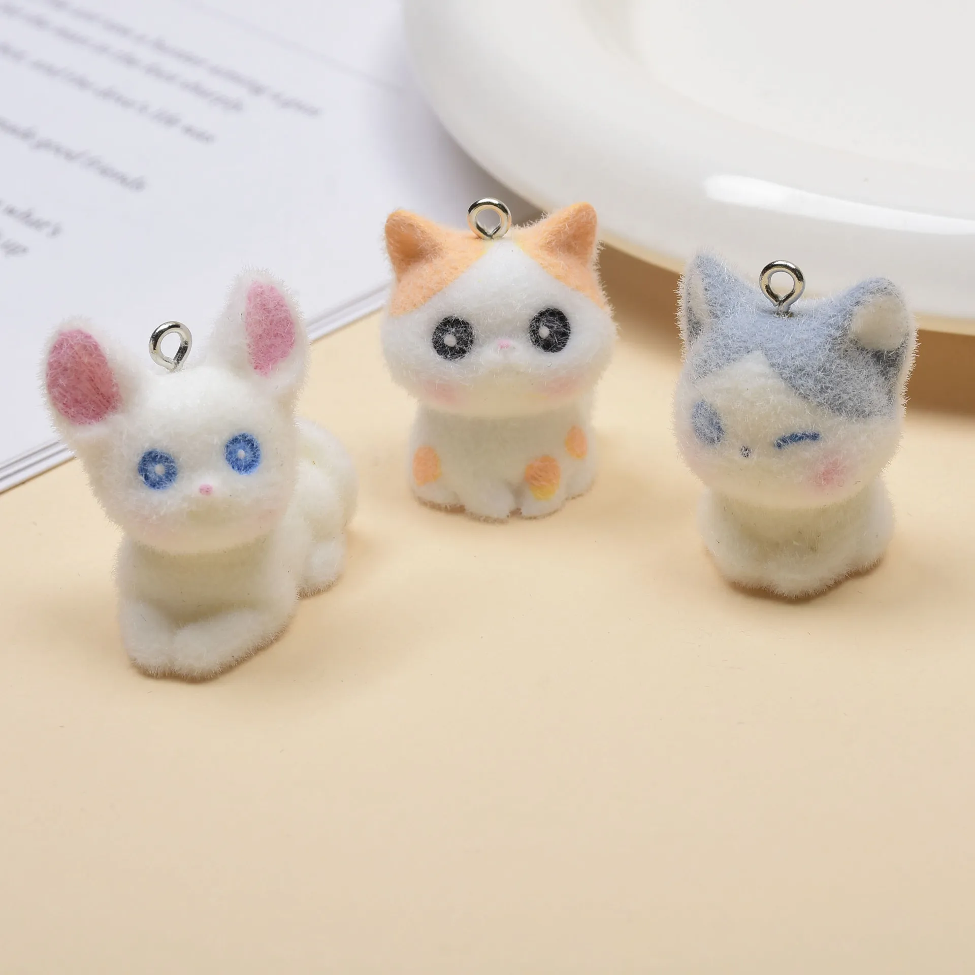 

15pcs 3D Flocking Cute Cat Doll Cartoon Animal Resin Charms For Keychain Necklace Earrings Making DIY Jewelry Accessories