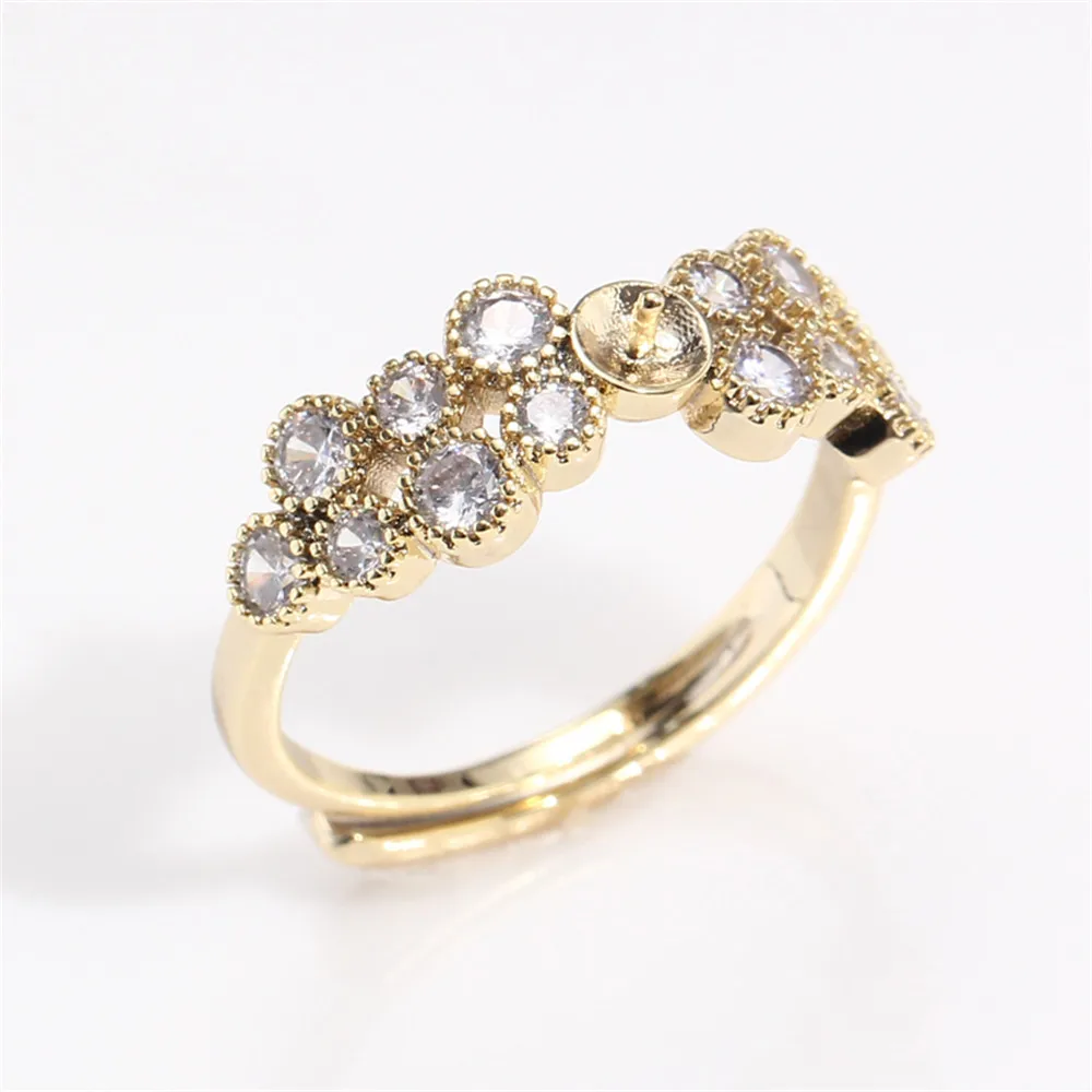 

Wholesale of Domestic 14K Gold Wrapped Open Ring Holder Zircon Pearl Temperament Ring Empty Holder DIY Accessories