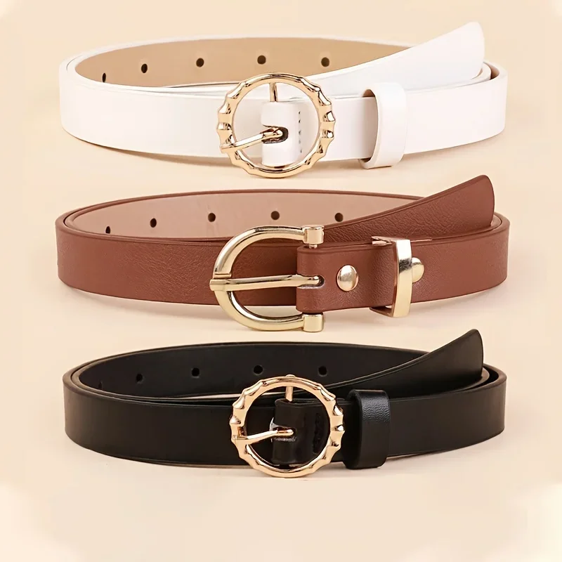 ​ ​ Cinture in PU da 5 pezzi per donna Cinture in vita magre con fibbia in metallo Tinta unita Semplice fibbia ad ardiglione Cintura sottile per pantaloni Jeans Abiti