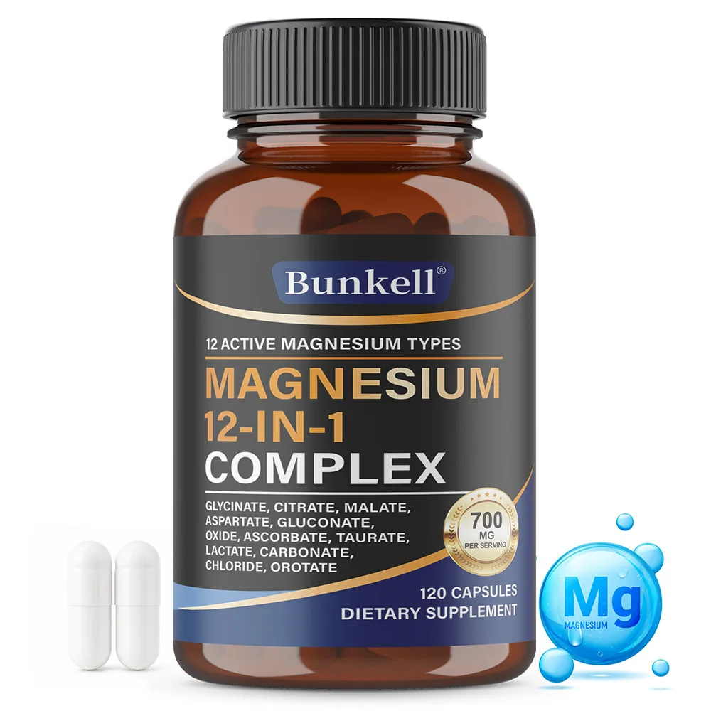Magnesium 12-IN-1 Complex Capsules - Stress & Anxiety Relief,Bone & Heart Health Supplement, Sleep Support,Muscle Relaxation