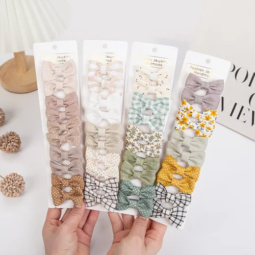 Imagen 1 del producto 7 set/lote (70 uds) 2,16 ""Mini pinzas para el cabello con lazo dulce horquillas con lazo de algodón Floral accesorios para el cabello de bebé