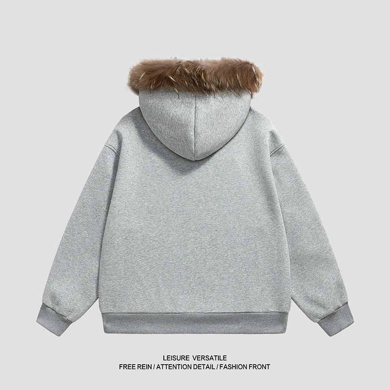 Men's Comfy Zip - Up Hoodie with Thick Faux Fur Hood: Suitable for Winter Dog Park Visits, Post - Gym Recovery, and Chill Gaming - view 4