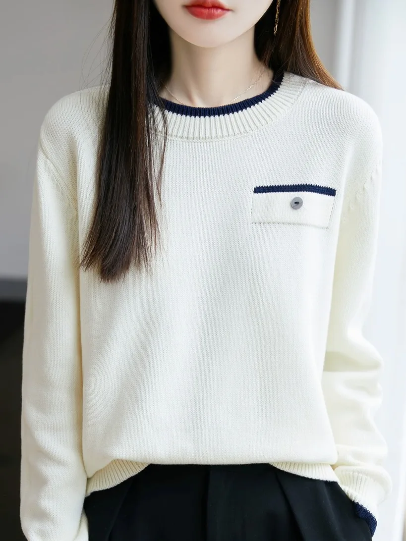 Thiened Casual Round Ne Sweater Damen Outlet Store End of Line Color Blo Knitted IRT Warm Base Layer Leisure Sle