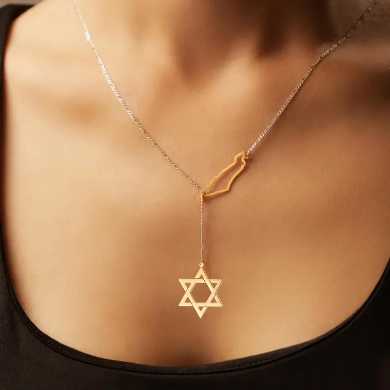 Dreamtimes الأزياء 18K مطلي خريطة الإسرائيلية ونجمة صغيرة لديفيد قلادة قلادة هدية يهودية إسرائيل رمز سحر المجوهرات #1