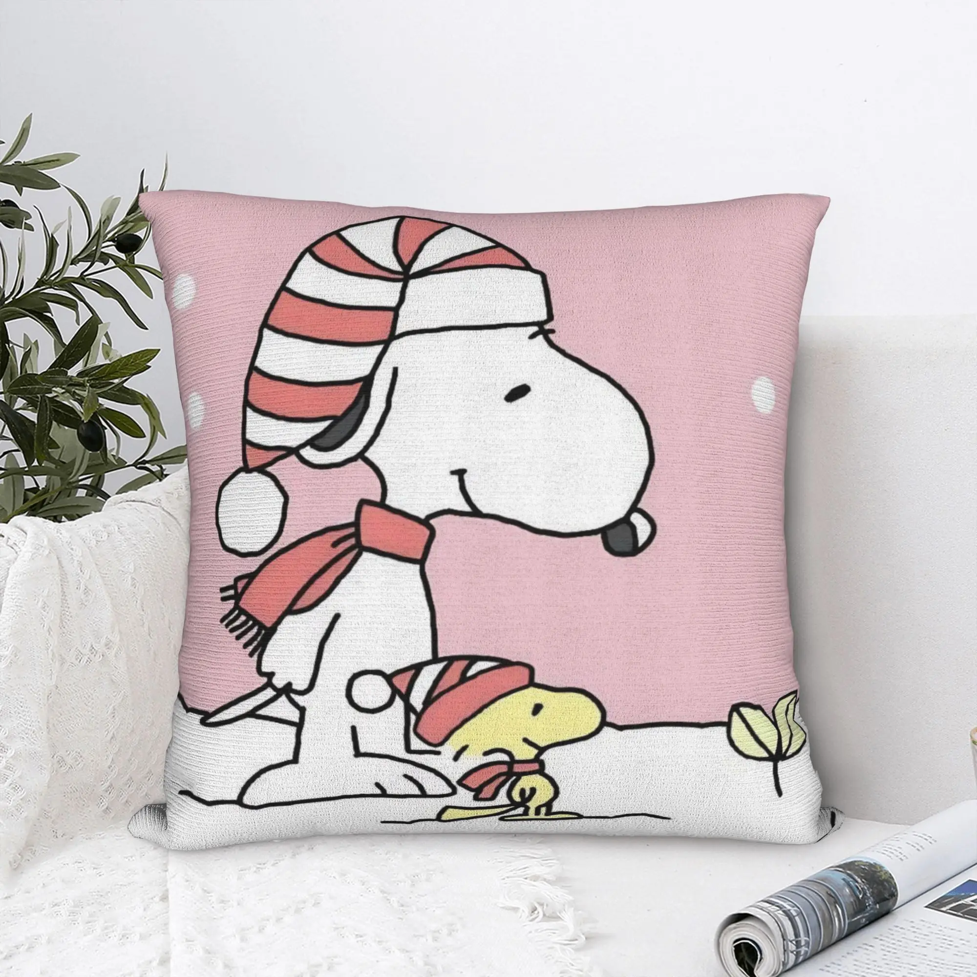 Snow S-Snoopys Xmas Christmas Cartoon Square Pillow Case  Cushion Cover Customized Zipper Decorative Pillowcover for Bed 40*40cm