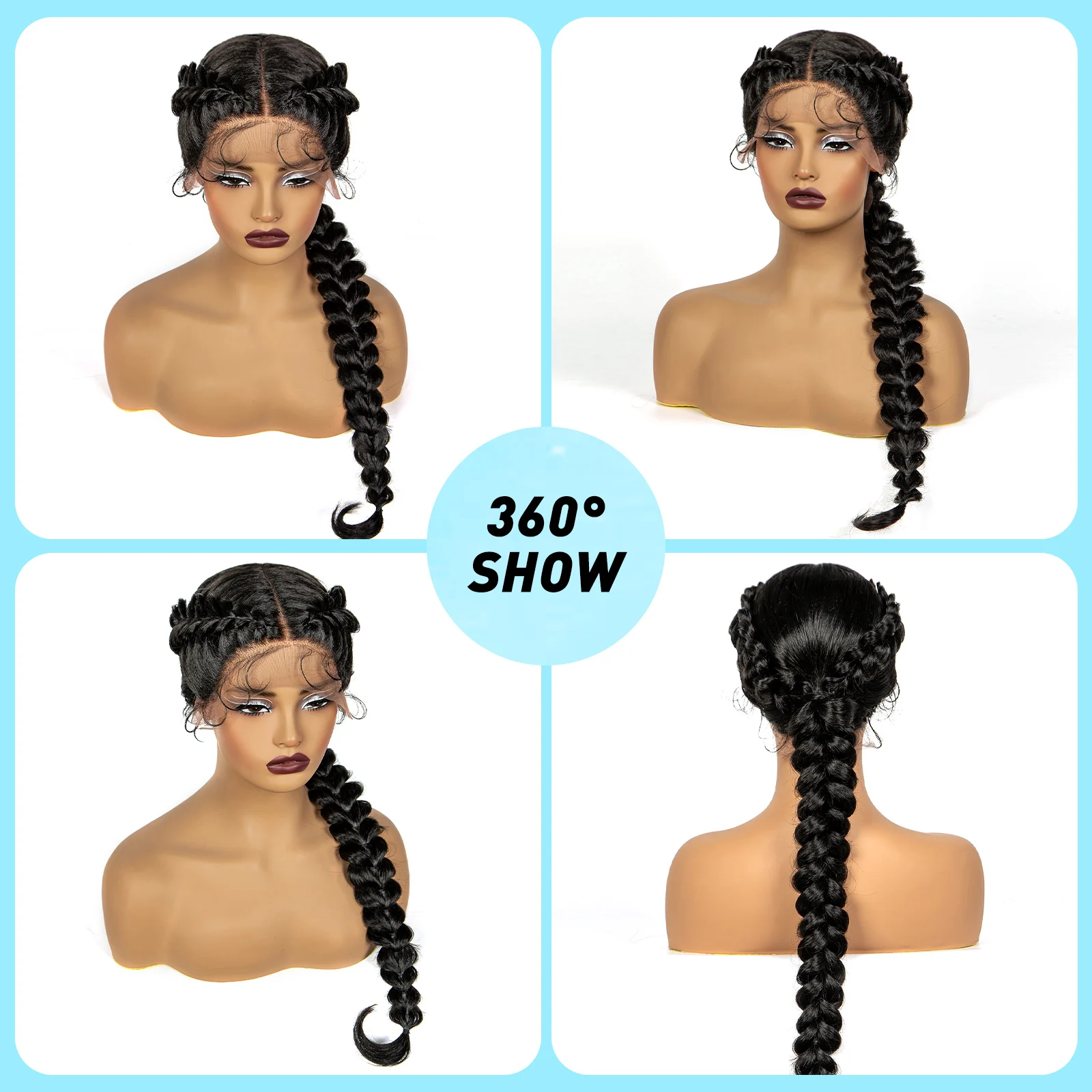 Perucas trançadas Twist artesanais para mulheres negras, sintético natural, nós dianteiros do laço, perucas do Braidis com cabelo do bebê