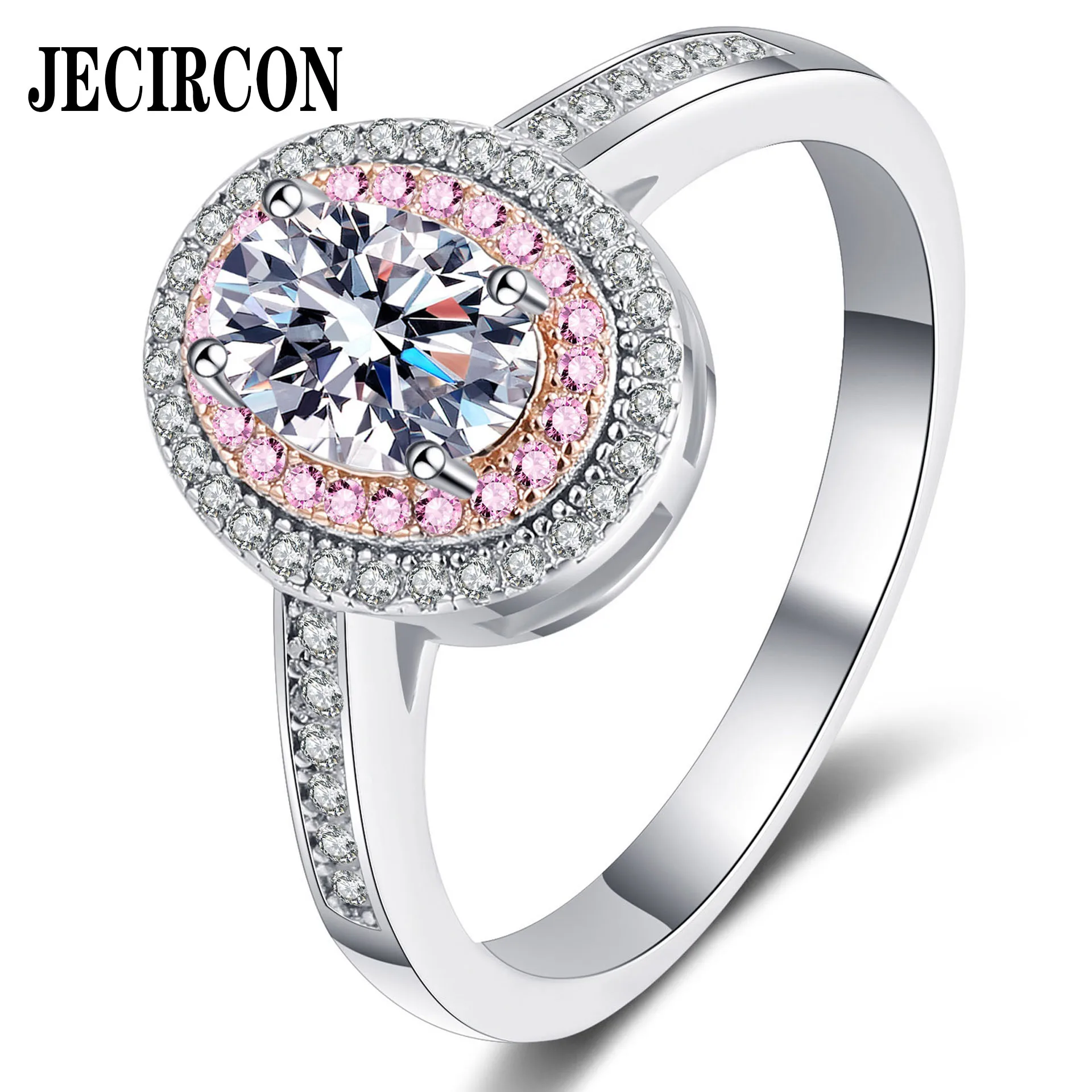 

JECIRCON 925 Sterling Silver Ring for Women PT950 Gold Plated Dove Egg Shape 1 Carat Moissanite Wedding Band Factory Wholesale