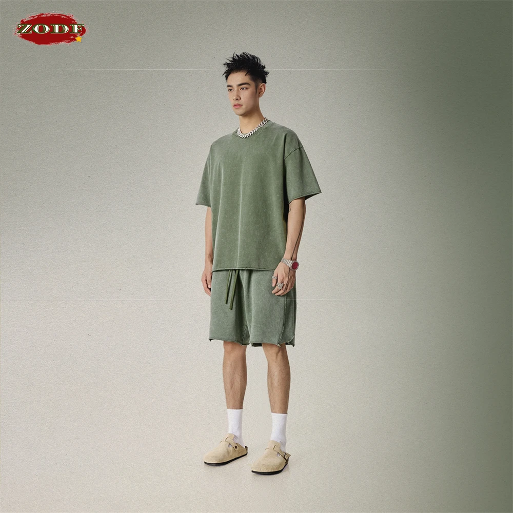 ZODF Vintage 2025 Summer Washed Cotton Shorts For Men Unisex Retro High Street Loose Edge Distressed 330gsm Shorts HY1011