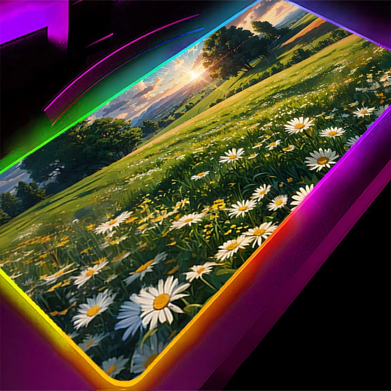 RGB LED Mouse Pad Japan Anime Scenery HD Laptop Keyboard Pad Non-Slip Anime Gaming Mat PC Accessories Mousepad Rubber Desk Mat