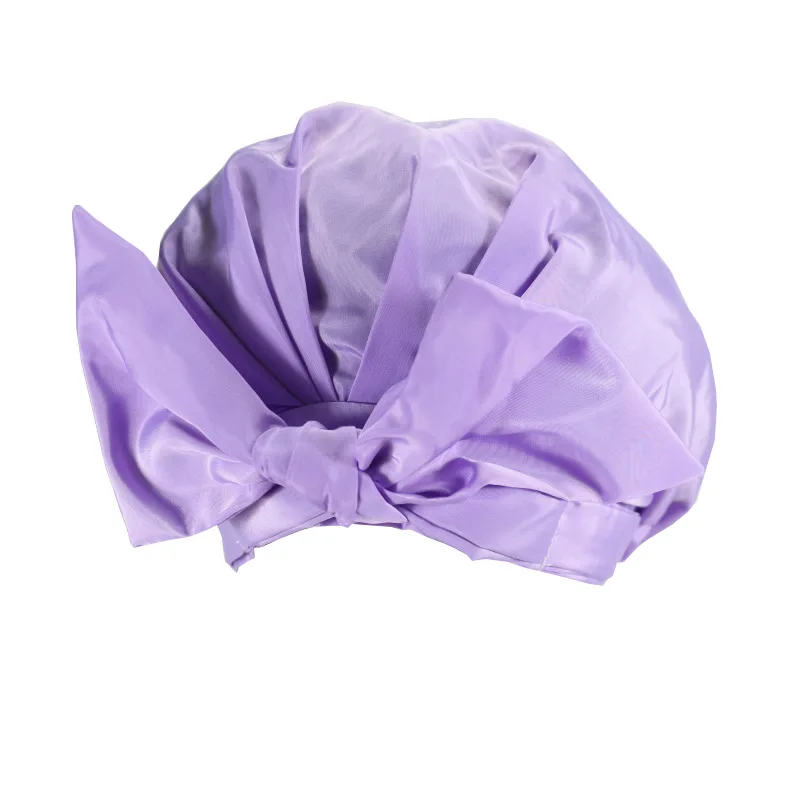 Solid Color Bowknot Satin Bath Cap Pullover Cap Imitation Silk Satin Perm Cap Bonnets for Women  Beanie