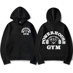 Powerhouse spor çift taraflı baskı logosu fermuarlı kapüşonlu kıyafet erkek kadın eğilim Vintage Zip Up tişörtü rahat moda gevşek Zip Hoodies