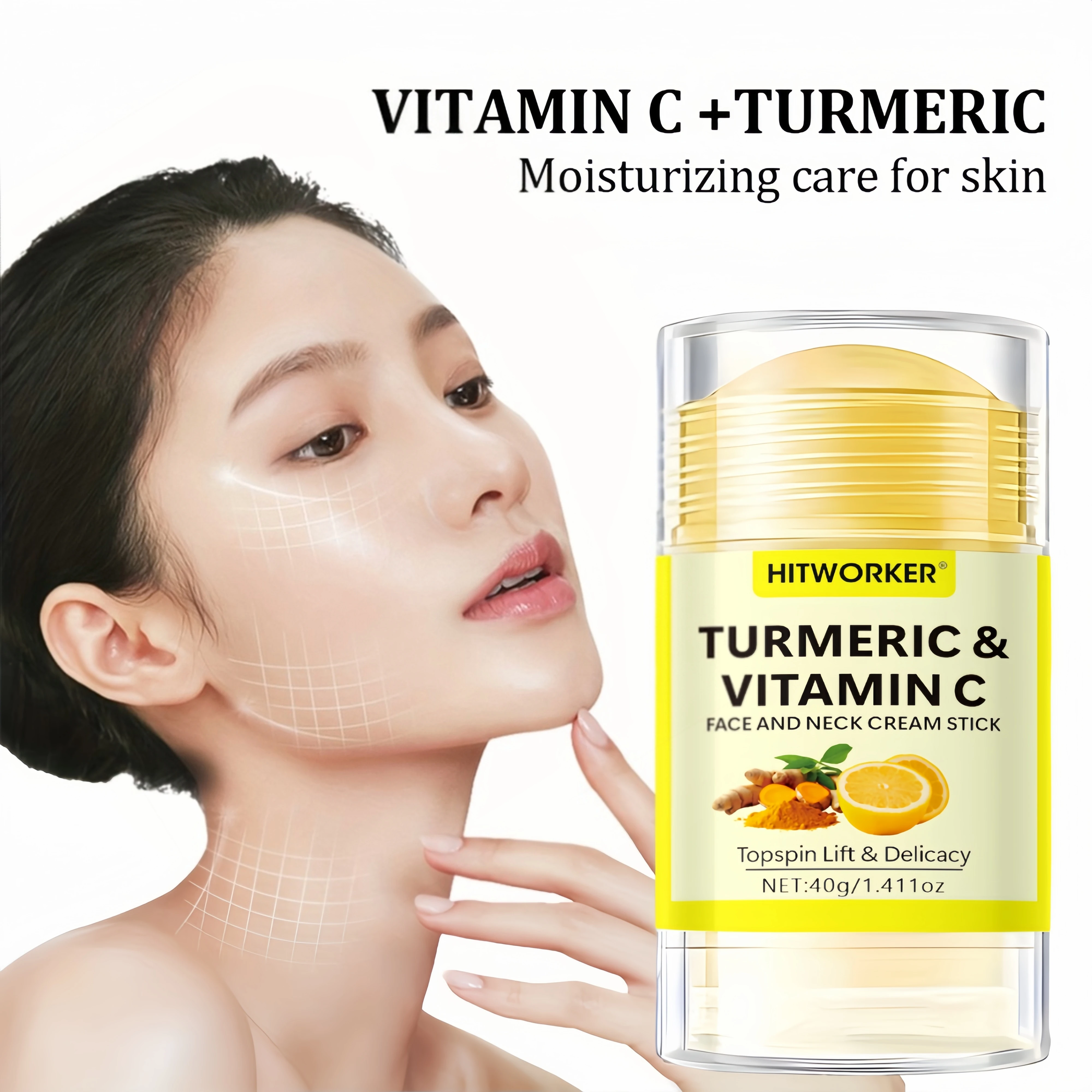 40g Yellow Turmeric Vitamin C Facial And Neck Cream Stick for Skin Brightening And Anti-Aging view 4